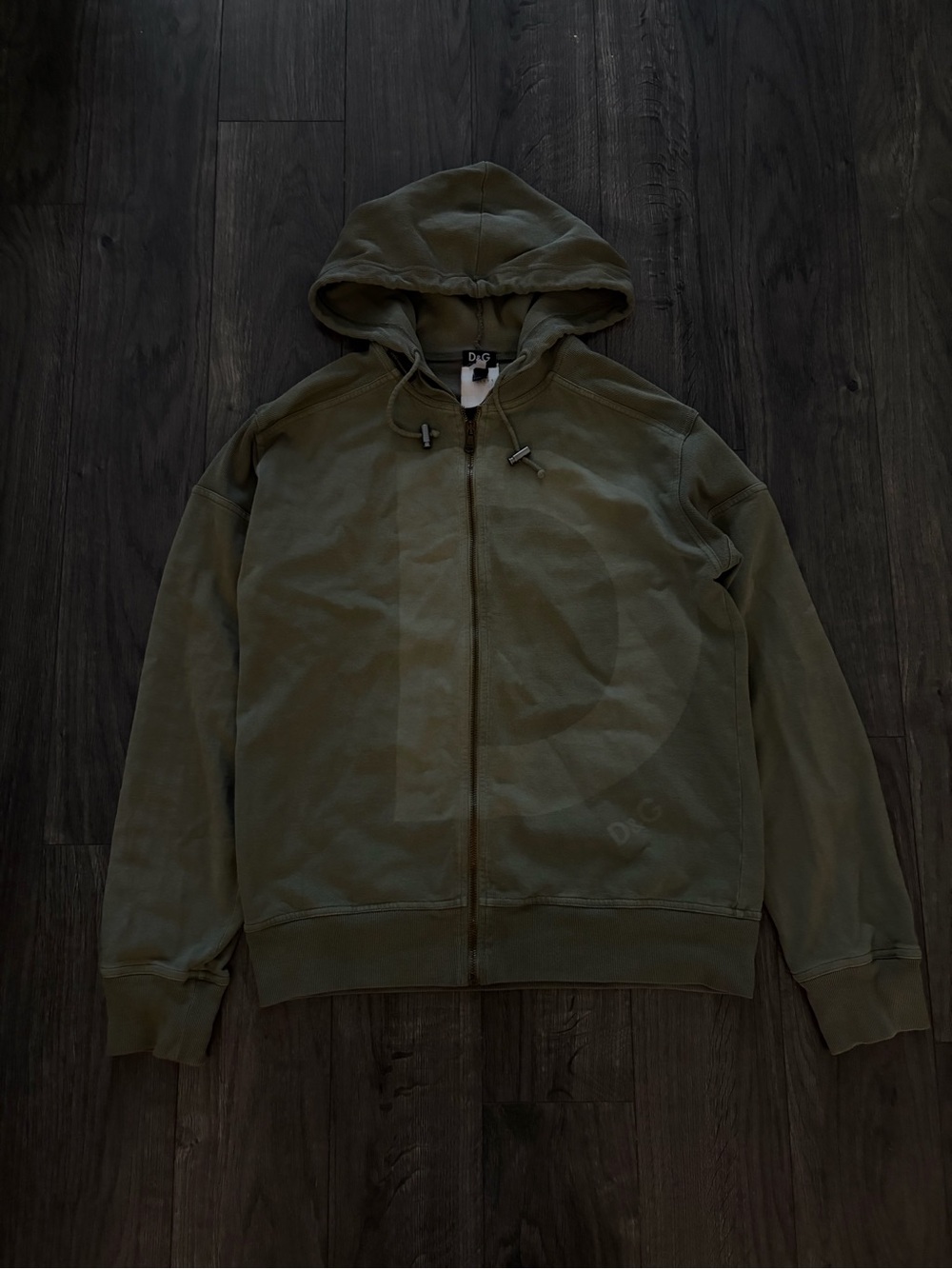 Vintage Dolce and gabbana Olive Green Zip-Up Hoodie with Hood